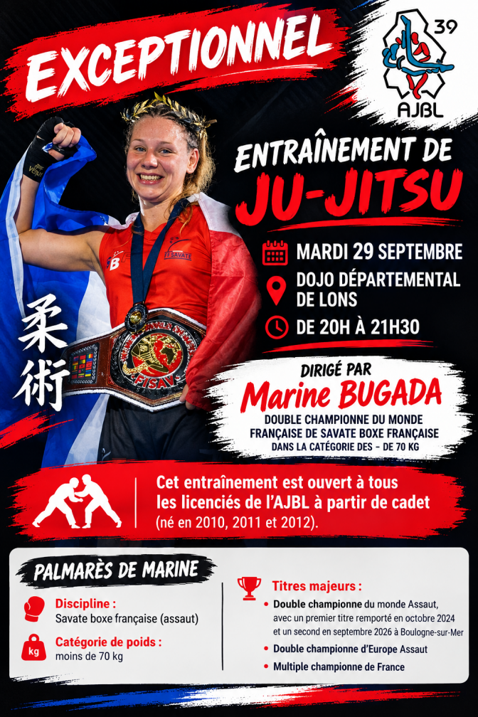 Image de l'actu 'Entraînement de Ju-Jitsu avec Marine BUGADA le 29/09/2026'
